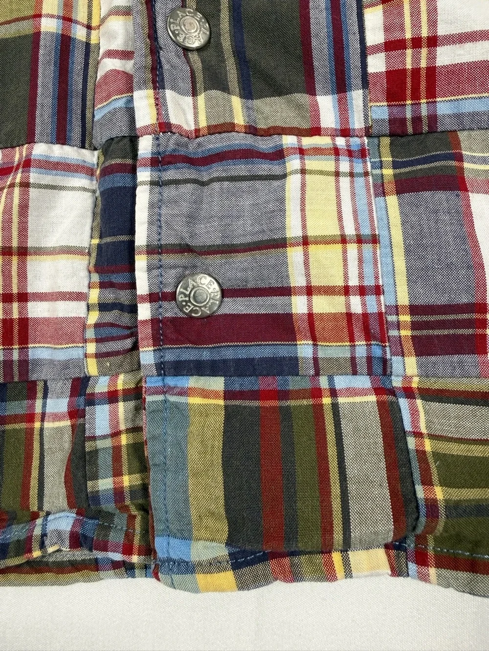 THE CHILDREN’S PLACE Madras Plaid Patchwork Button Front Shirt 24M Cotton Preppy